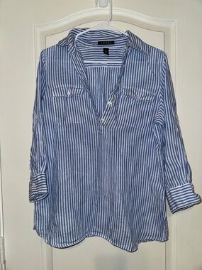 Lauren Ralph Lauren Blue & White Striped Popover Shirt